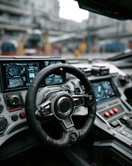 Futuristic Vehicle Interior with Advanced Technology and Complex Control Panels