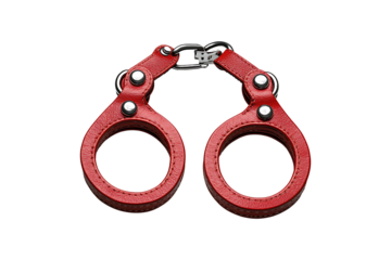 A pair of red leather handcuffs isolated on transparent background
