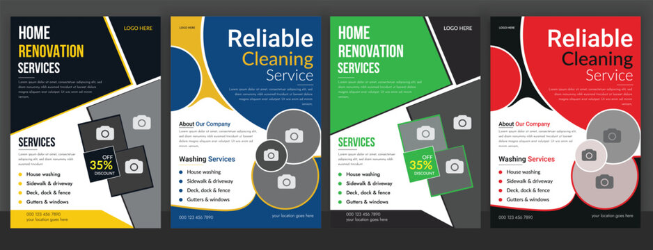 Home Renovation Service Flyer Design Template. Modern House Renovation Flyer, Professional Home Improvement Services and Cleaning Service Flyer Template Design. Housekeeping and Sanitization Service .