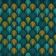 Art Deco Teal and Gold Fan Pattern: Elegant Geometric Design