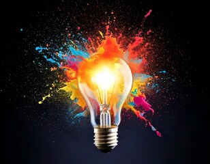  Creative light bulb explodes with colorful paint and colors. New idea, brainstorming concept.jpg
