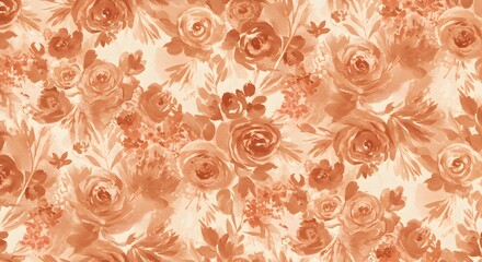Fototapeta premium Rustic Watercolor Floral Pattern Peach Rose Seamless Design for Fabric, Wallpaper, and Textile Prints