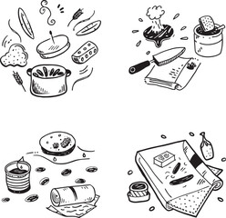 Fototapeta premium Minimalist Dinner Party Line Art Seamless Pattern.
