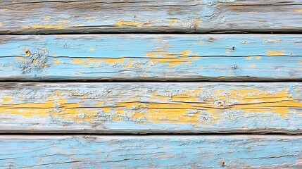 Obraz premium Weathered wood planks, blue and yellow paint