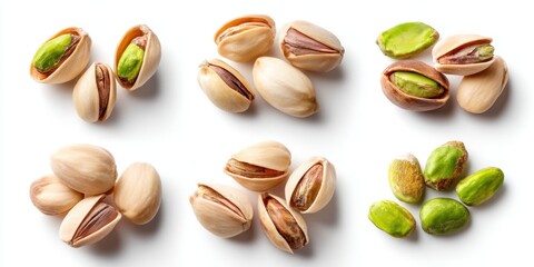 Close-up of assorted nuts on a clean white surface with natural lighting, ideal for food or health themes.