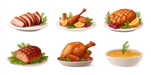 Plates of sliced meat and fresh vegetables served with assorted sauces on a wooden table.