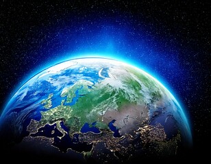 Obraz premium Planet earth globe view from space showing realistic earth surface and world map as in outer 