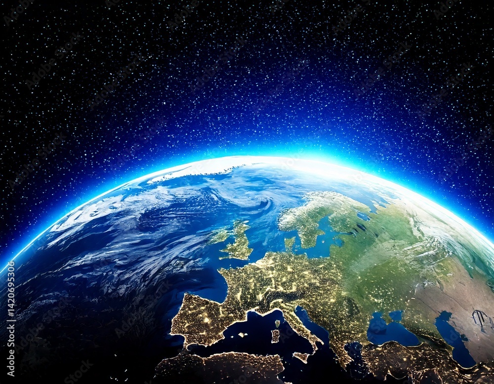 Wall mural planet earth globe view from space showing realistic earth surface and world map as in outer