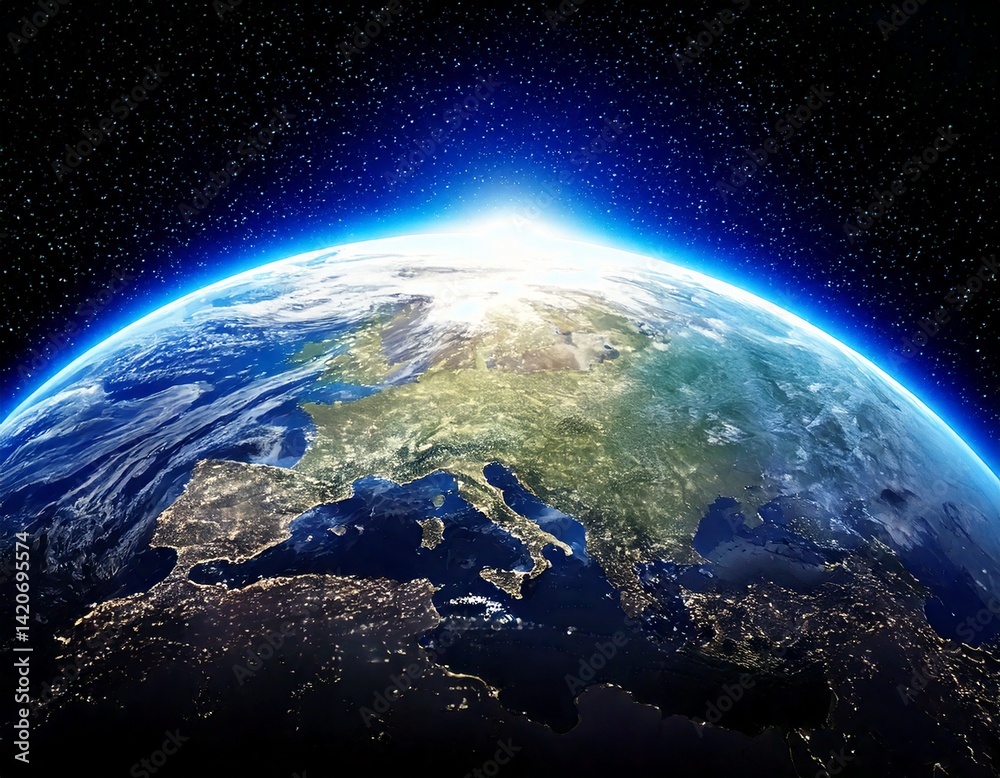 Wall mural planet earth globe view from space showing realistic earth surface and world map as in outer