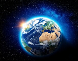 Fototapeta premium Planet earth globe view from space showing realistic earth surface and world map as in outer 