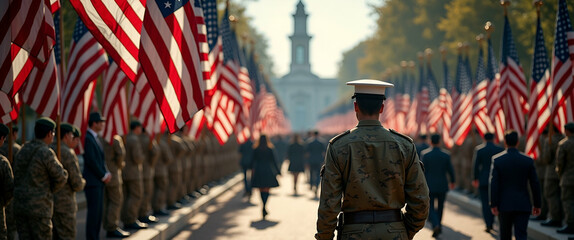 A refined Memorial Day heroes tribute capturing courageous icons solemn ceremonies and dignified memorials with artistic composition to honor valor for premium photo stock use in  Photo Stock  Concept