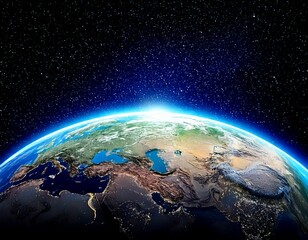 Fototapeta premium Planet earth globe view from space showing realistic earth surface and world map as in outer 