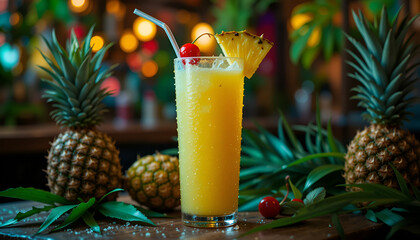Refreshing Pineapple Cocktail with Cherry Garnish