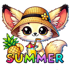 A cute cartoon animal enjoying a tropical summer drink.