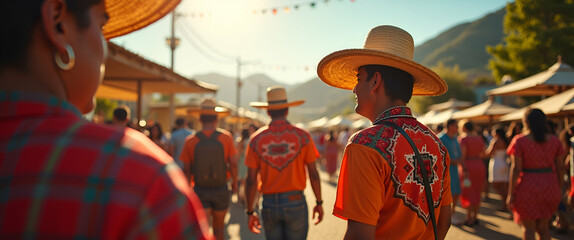 Showcase inspiring Festa Junina community party scenes that embody lively cultural gatherings and festive outdoor social events with enriched artistic ambiance for premium photo stock collections in  