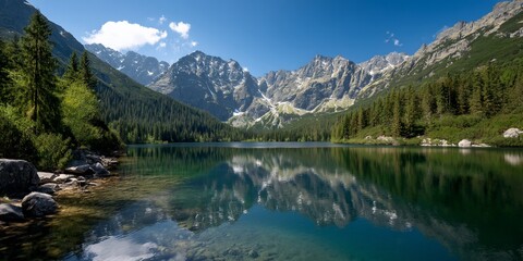Mountain lake with pristine reflections