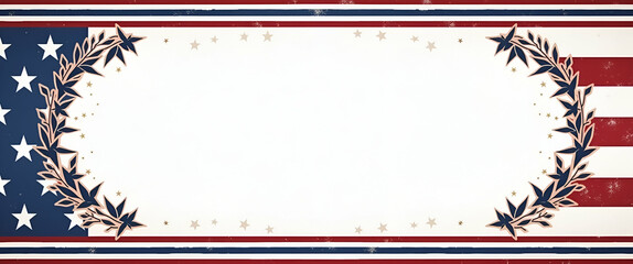 Classic Memorial Day Frame: Traditional Border with Stars and Wreaths for Text Placement in Photo Stock, Ample Copy Space on Left Side