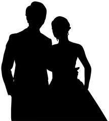タキシードとドレスの上半身シルエット