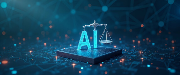 Illustration of Business Ethics: AI Ethics, AI Law, and Compliance in Machine Learning - Conceptual Image with Empty Space for Text