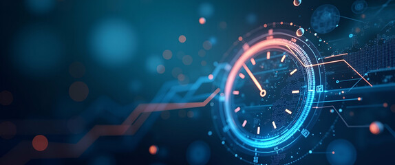 Modern Wallpaper Design: Fluid Abstract Lines & Digital Clock Motifs for Instantaneous Secure Transactions, Emphasizing Fintech Solutions with Ample Branding Space