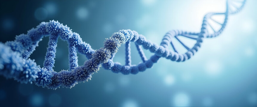 Refined wallpaper background integrating abstract motifs from proteomics and genomics with expansive empty space for text ideal for illustrating comprehensive molecular studies and advanced research i