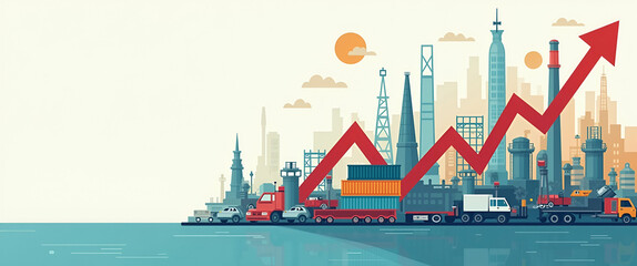 Obraz premium Illustrate tariff related economic slowdown with visuals of declining industrial output reduced consumer activity and market contraction across key sectors in Photo Stock Concept and empty space on