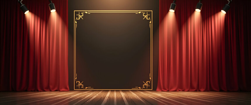 Playbill Design with Spotlight Border Frame and Copy Space for World Theatre Day Events - Perfect for Theatrical Promotions