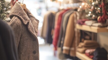 Obraz premium Cozy winter fashion display featuring stylish coat in boutique