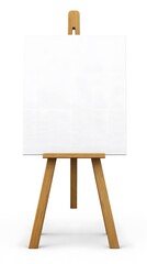 Blank Canvas on Wooden Easel, Art Studio Mockup, Painting,  Artist Supplies, White Background