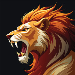 A majestic lion roars into the darkness.
