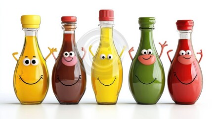 Colorful Bottles with Smiling Faces for Fun Kitchen Decor