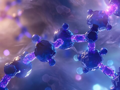 pathways Futuristic D visualization of atoms bonding and glowing chemical bonds forming molecular structures with digital energy
