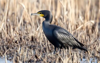 Obraz premium Great Cormorant Bird in Marsh Wetland Habitat