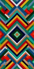Vibrant Geometric Textile: A Symphony of Colorful Zigzags and Diamonds