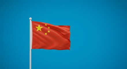 Photograph of an china flag on a blue background 