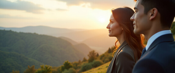 Serene Landscapes and Refined Human Expressions: Capturing Reflection and Gratitude in a Solemn Commemorative Event - Photo Stock Concept with Empty Space for Customization