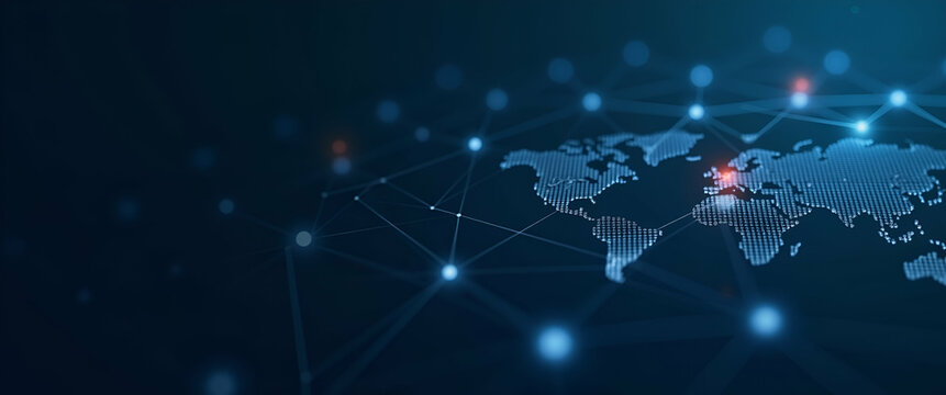 Minimalist Wallpaper Design: Abstract Network Diagrams & Digital Connection Lines for Cross-Border Payments with Fintech Icons & Ample Empty Space