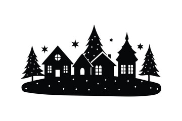 Naklejka premium Christmas village silhouette on white background