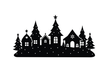 Fototapeta premium Christmas village silhouette