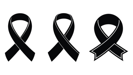 Black and white awareness ribbon vector set symbol for charity, black and white ribbon