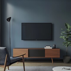 Living room with a black flat screen television on the wall