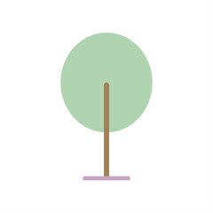 Flat Geometric Tree Icon with Circular Foliage and Straight Trunk