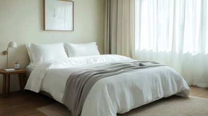 Bedroom with cozy bed, soft lighting, and elegant decor