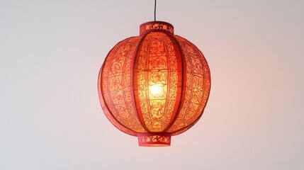 Obraz premium 84.A traditional red Chinese paper lantern glowing softly in the center of the frame, with intricate decorative details that reflect its cultural importance. The red lantern symbolizes happiness and