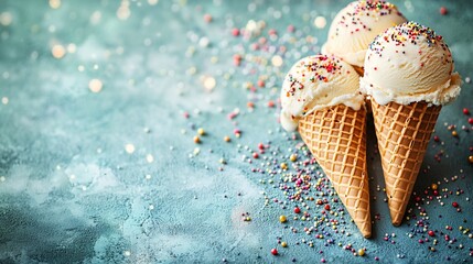 Vanilla ice cream cones with sprinkles
