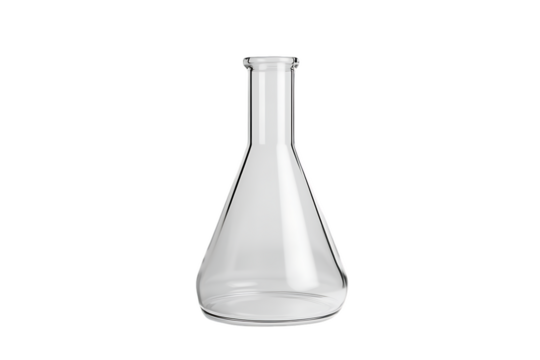 Clear Erlenmeyer Flask: Laboratory Glassware, Scientific Experiment, Isolated on White.