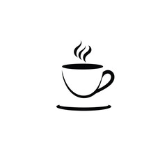 A coffee cup logo black silhouette vector style, isolated centrally on a white background. The design incorporates geometric shapes, clean lines, and a focus on balance and visual clarity