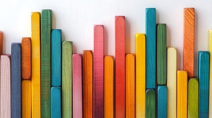 Colorful wooden blocks arranged as a graph on a white background, with vibrant hues creating an abstract representation of data. 