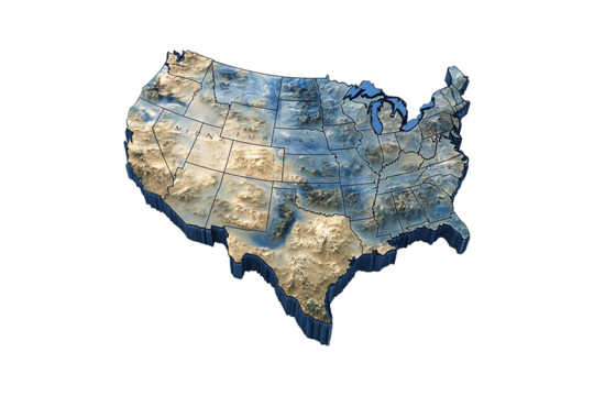 3D Rendered Map of the United States isolated on transparent background
