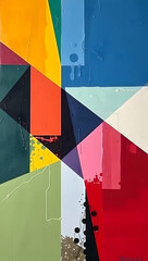 Fototapeta premium Bold geometric shapes with vivid colors create dynamic harmony.Sharp lines and structured compositions form a harmonious, minimalistic abstract painting with vivid color contrasts. 